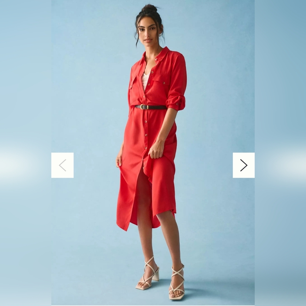 Anthropologie Long-Sleeve Silk Shirt Dress